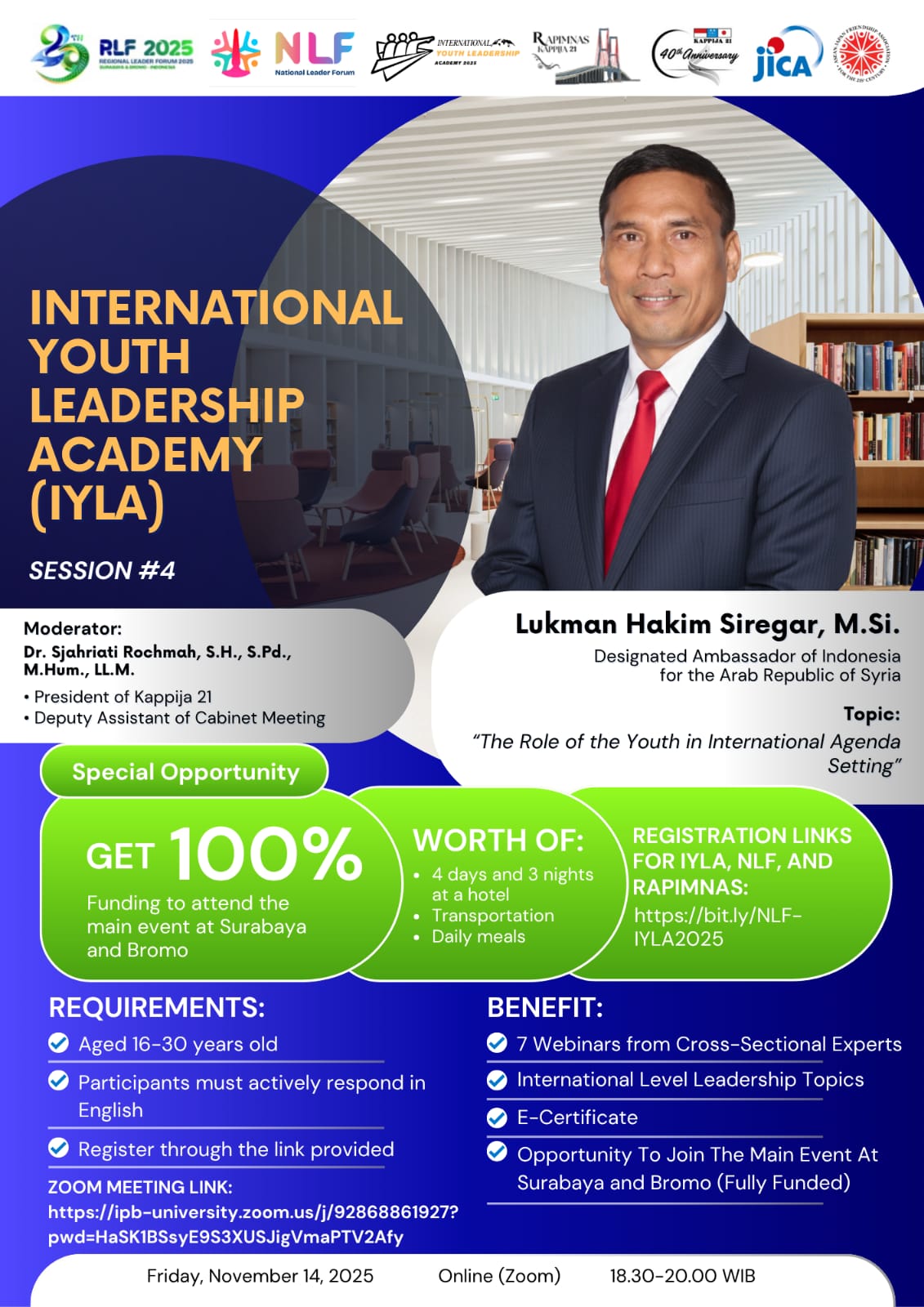 IYLA 2025 Session #4 – The Role of the Youth in International Agenda Setting, diselenggarakan KAPPIJA-21 via Zoom 14 Nov 2025.
