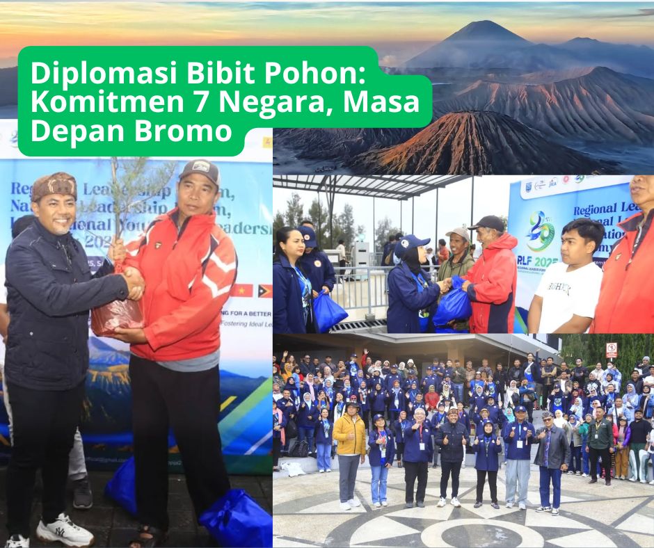 Bupati Probolinggo, Muhammad Haris menyerahkan bibit pohon dari Regional Forum kepada perwakilan warga Tengger