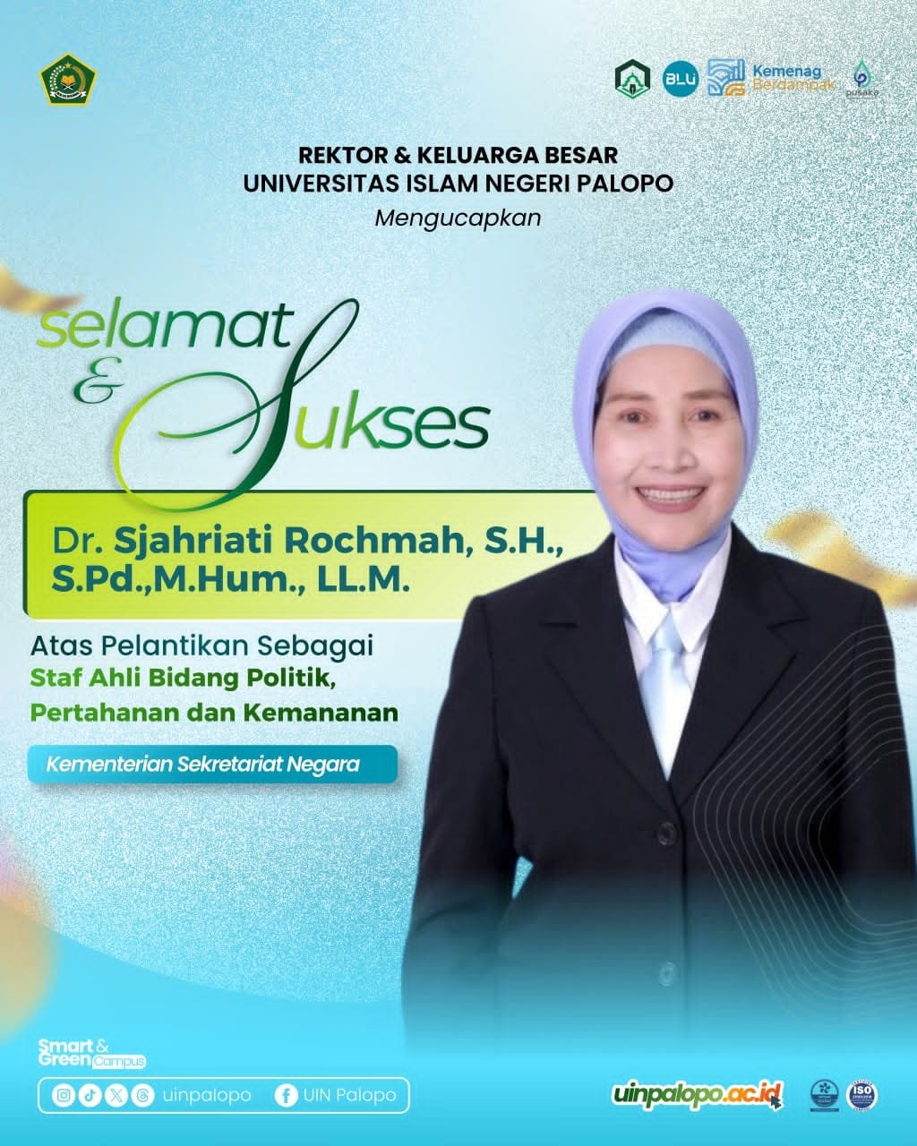 Ucapan Selamat dari Rektor dan Keluarga Besar Universitas Islam Negeri Palopo